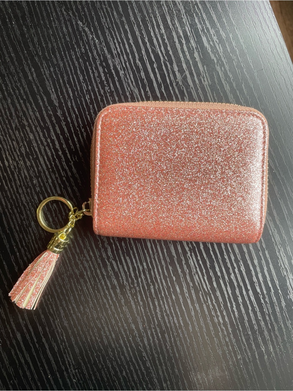 💖NWOT Coco Rossi Small Glitter Tassel Zipper Key Ring Accordion Card Holder